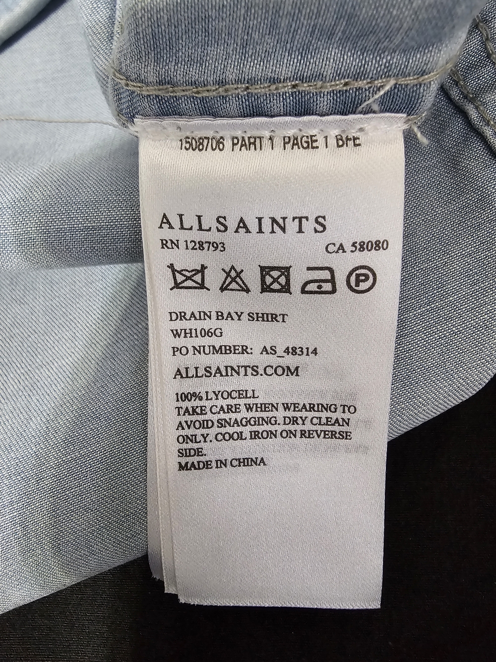 AllSaints Drain Bay Shirt Chambray Lyocell Sleeveless Button Front Tie Top US 4 - Picture 8 of 11